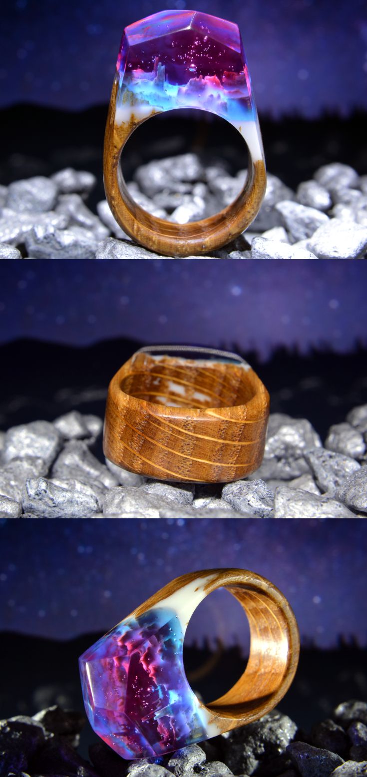 Nhẫn resin bằng gỗ màu tím cao cấp sang trọng
